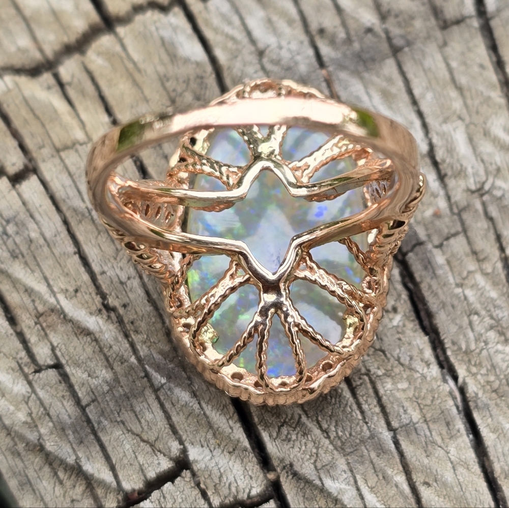 OPAL DIAMOND RING SOLID 14K ROSE GOLD - Picture 12 of 16